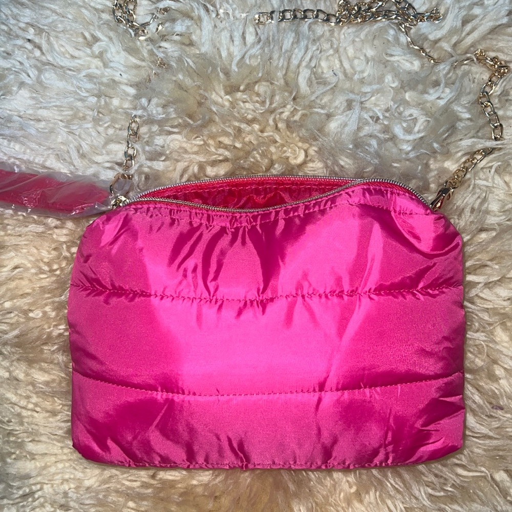 Hot pink fuchsia beauty bag made into a crossbody clutch evening purse new